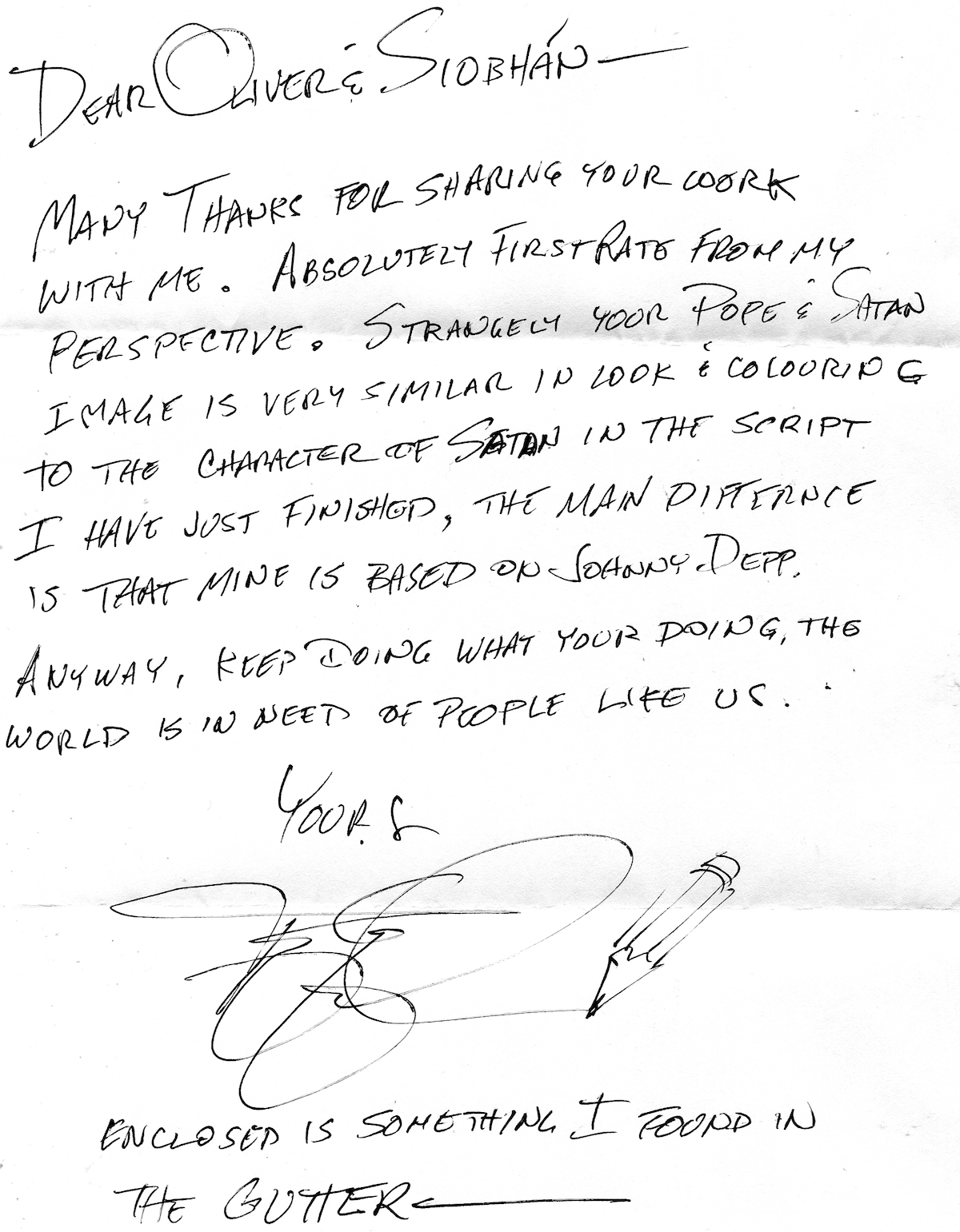 Terry Gilliam letter to Pocket Satire, verso